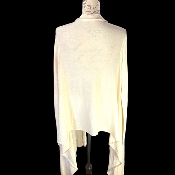 DKNY Women's Long-Sleeve Drape-Front Cream Silk & Cashmere Blend Cardigan PS - Picture 9 of 11